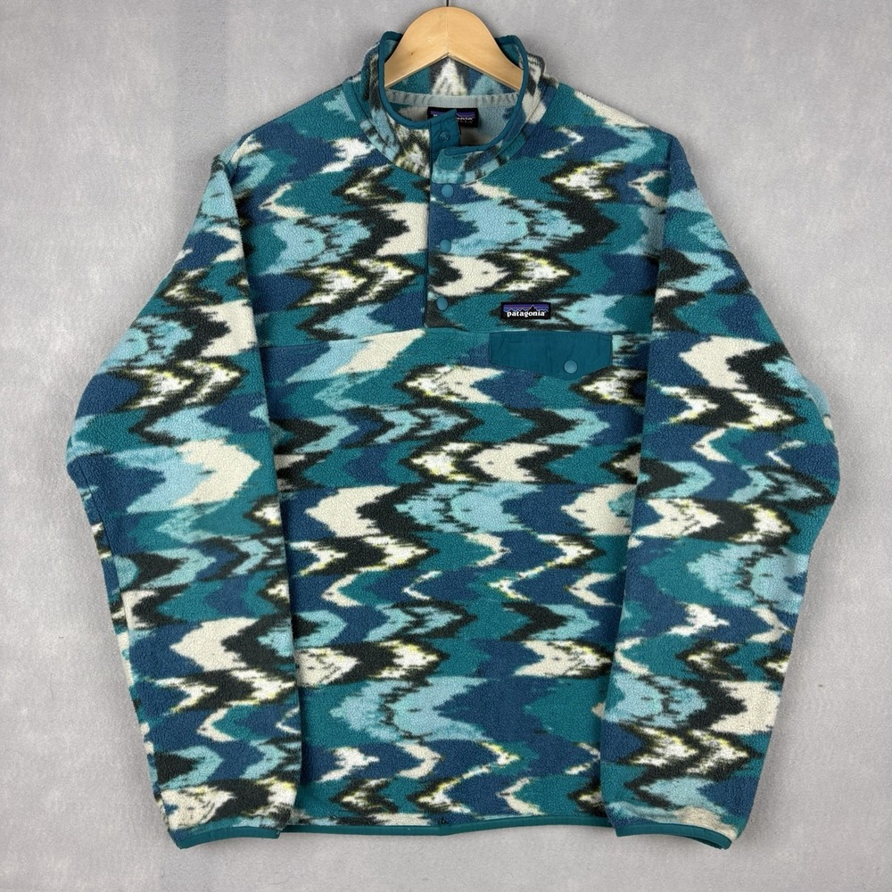 Patagonia Synchilla Snap-T Fleece Womens XL Blue Trout Tales Elwha Pullover